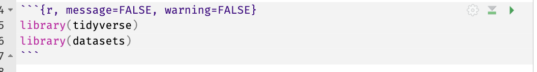 Type this exactly then run the code chunk. It will only work if you have first installed the packages from the appstore